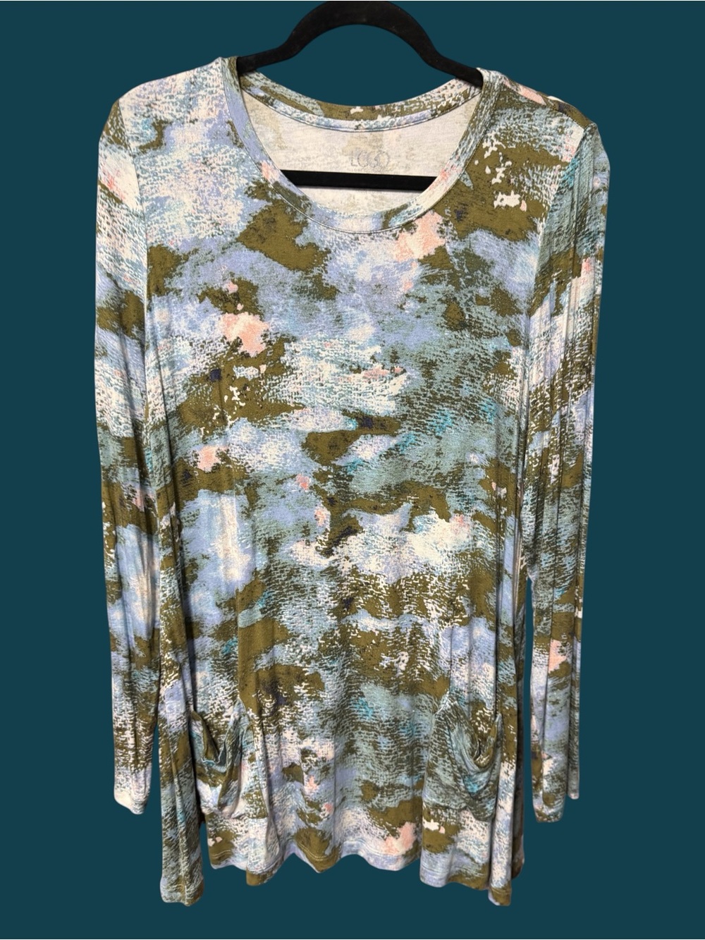 LOGO Lori Goldstein Women’s size Large tunic top Long sleeve Shirt Pockets